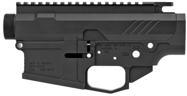 Grey Ghost Precision GGPSHEAVYRCVR AR MKII Heavy Receiver Set AR-10 Platform Multi-Caliber, 7075-T6 Aluminum w/Black Hardcoat Anodized Finish, Flared Mag Well, Optics Ready