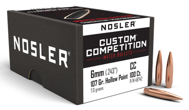 Nosler 6mm Ammo 107gr HPBT Ammunition - 100 Rounds