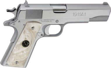 FS 8RD CHROME WHITE PEARL GRIPIVER JOHNSON 1911A1 45ACP 5"