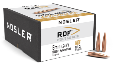 Nosler 6mm Ammo 105gr RDF Ammunition - 100 Rounds