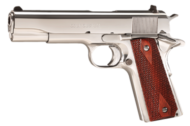 Colt Mfg O2071ELC2 Custom Government 38 Super 9+1 5" Stainless National Match Barrel, High Polished Stainless Steel Serrated Slide & Frame w/Beavertail, Rosewood Grip, Ambidextrous