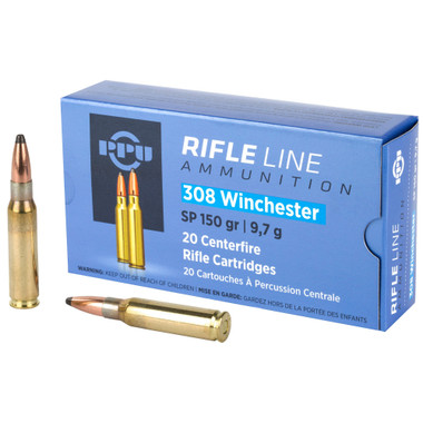 PPU 308 Win Ammo 150gr SP Ammunition - 20 Rounds