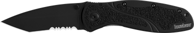Kershaw 1670TBLKST Blur3.40" Folding Tanto Part Serrated Black DLC 14C28N Steel Blade Black Anodized Aluminum Handle Includes Pocket Clip