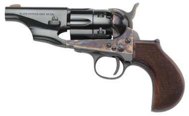 Taylors & Company 200017 1860 Army Snub Nose Break Open 44 Cal Striker Fire 3" 6 Shot Color Case Hardened Frame Blued Barrel & Cylinder Walnut Grip