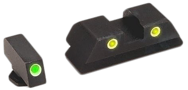 AmeriGlo GL121 Classic Tritium Sight Set for GlockGreen Tritium White Outline Front Sight-Yellow Tritium White Outline Rear Sight