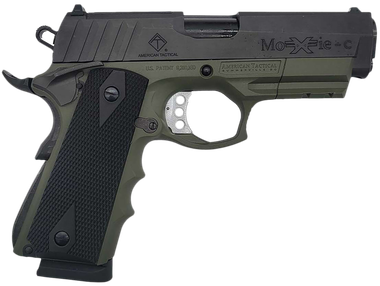 ATI GFXH45MCBFG FXH-45 Moxie 45 ACP 8+1 4.25" Black Nitride Steel Barrel, Black Nitride Serrated Steel Slide, Battlefield Green Polymer Frame w/Beavertail & Picatinny Rail, Black Polymer Grip