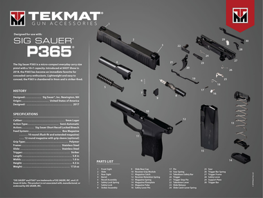 TekMat TEKR20SIGP365Ultra 20 Cleaning Mat Multi-Color Rubber 15"x20" Sig P365 Parts Diagram