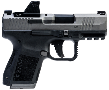 CanikMete MC9 Sports South Exclusive 9mm Luger 15+1/12+1 3.18" Black Tenifer Cerakote Optic Ready/Serrated Steel Slide, Tungsten Cerakote Polymer Frame w/Picatinny Rail, MeCanik M01 Red Dot