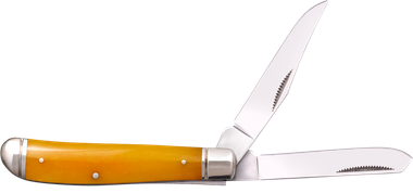 Cold Steel CSFLMTRPRY TrapperMini 2.60"/2.70" Folding Clip/Spey Plain 3Cr13MoV SS Blade/Yellow w/Polished Bolsters Bone Handle