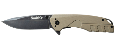 Smiths Products 50995 BattlePlan3.35" Folding Drop Point Plain Black Stonewashed 400 SS Blade/ Desert Tan G10 Handle Includes Pocket Clip