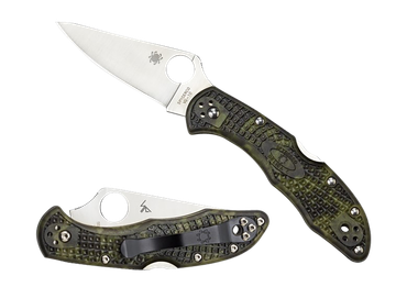 Spyderco C11ZFPGR Delica 4 Lightweight 2.90" Folding Plain Satin VG-10 SS Blade/Zome Green Bi-Directional Texturing FRN Handle Includes Pocket Clip