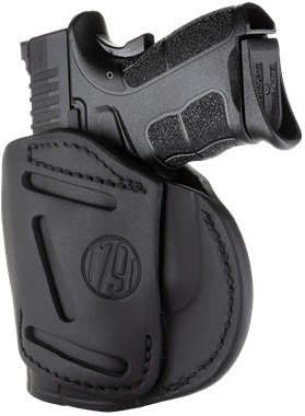 1791 Gunleather 4WH4SBLR 4-WayIWB/OWB Size 04 Stealth Black Leather Belt Clip Compatible w/Glock 26/Springfield XD/XDS/S&W M&P Shield Plus Right Hand