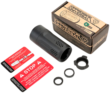 Strike Industries BSOPPRESSORUBK Oppressor Universal Blast Shield Multi-Cal 3.37"L 1.61"D Black Anodized Steel/Aluminum for Barrels with 1/2" & 5/8" Threads (Max .98"D Barrels)