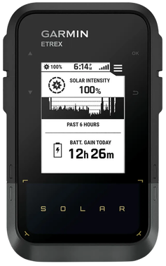 Garmin 0100278200 eTrex Solar GPS/Smart Features, 28MB Memory Black 2.20" Transflective/Monochrome Display, Compatible w/Garmin Explore App