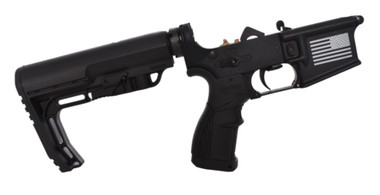 FosTech Complete Tech-15 Forged AR-15 Lower Receiver - Black | Flag Logo | MFT Minimalist Stock | Installed Echo Sport Trigger