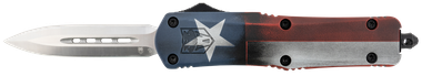 CobraTec Knives MCTXFS3DAGNS FS-3 Texas Flag Medium 3" OTF Dagger Plain Satin D2 Steel Blade, 5" Texas Flag Aluminum Cerakoted Handle