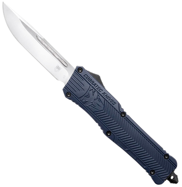 CobraTec Knives LNYCCTK1LDNS CTK-1Large 3.75" OTF Drop Point Plain D2 Steel Blade/NYPD Blue Aluminum Handle Features Glass Breaker Includes Pocket Clip