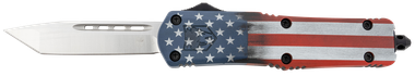 CobraTec Knives MCUSAFS3TNS FS-3 American Flag Medium 3" OTF Tanto Plain Satin D2 Steel Blade, 5" US Flag Aluminum Cerakoted Handle