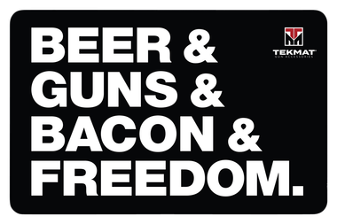 TekMat TEKR17BGBFCleaning Mat Black/White Rubber 11"x17" "Beer & Guns & Bacon & Freedom"