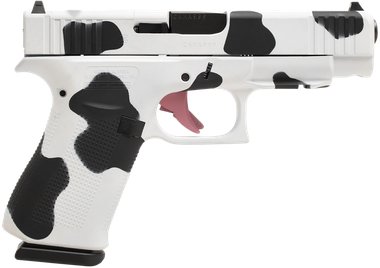 Glock PA4850204FRMOSMOO G48 Gen5 MOS Slim Compact Frame 9mm Luger 10+1 4.17" Black GMB Barrel, Cow Print Cerakote MOS Cut/Serrated Steel Slide, Polymer Frame w/Beavertail & Textured Grip