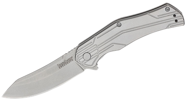 Kershaw 1380X HuskerEDC 3" Folding Trailing Point Plain Bead Blasted 8Cr13MoV SS Blade, Stonewashed Stainless Steel Handle, Clamshell Packaging