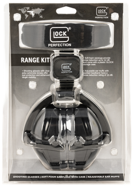 Glock AP60220 Range Kit25 dB Padded Headband Adjustable Ear Muff, Clear Poly-Carbonate Shooter/Safety Glasses, 32 dB Foam Ear Plugs, Includes Cloth Pouch & Ear Plug Case
