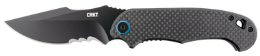CRKT 7920K P.S.D.3.63" Folding Recurve Veff Serrated Black EDP 4116 Stainless Steel Blade/ Black w/Blue Backspacer G10/Carbon Fiber Handle Includes Pocket Clip