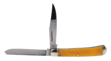 Cold Steel CSFLTRPRY Trapper3" Folding Clip/Spey Plain 8Cr13MoV SS Blade/Yellow w/Polished Bolsters Bone Handle
