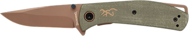 Browning 3220516 TrailsideEDC Small 3" Folding Modified Drop Point Plain Titanium Finish D2 Steel Blade, Green Micarta Handle
