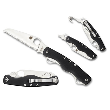 Spyderco ClipiTool Rescue Folder 3.50 in Serrated Black G-10