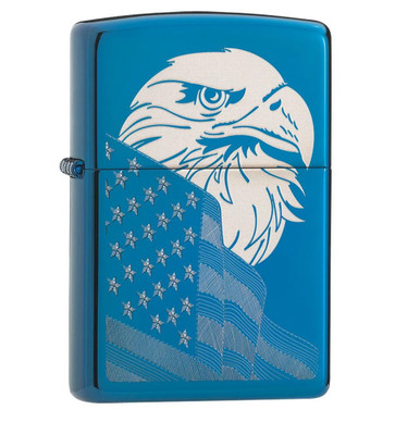 Zippo HP Blue Eagle and Flag Design Lighter