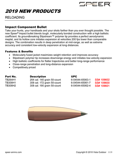 Speer Ammo Impact, Speer Tb308h1 Bull .308 172