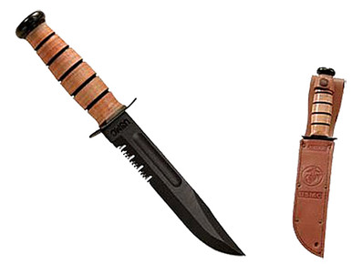 KA-BAR Full-Size Fixed USMC 7 in Black Blade Leather Handle