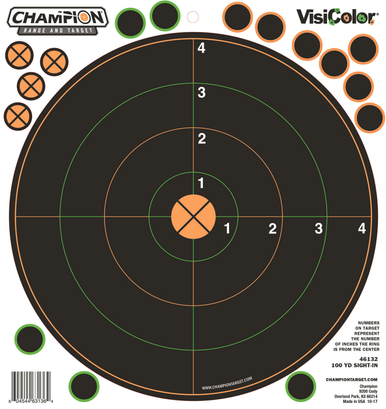 Champion Targets Visicolor, Champ 46132 100yd Sight In Target 5pk W/30 Pasters