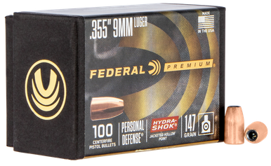 Federal Hydra-shok Component, Fed Pb9hs147Bull .355 147hs (9mm)100/4