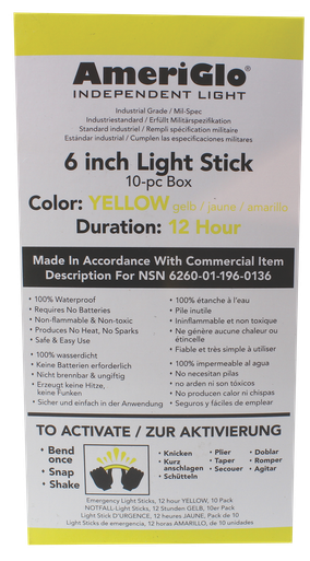 Ameriglo Light Stick, Amer 612hy1obSticks 6in 12h Yellw 10