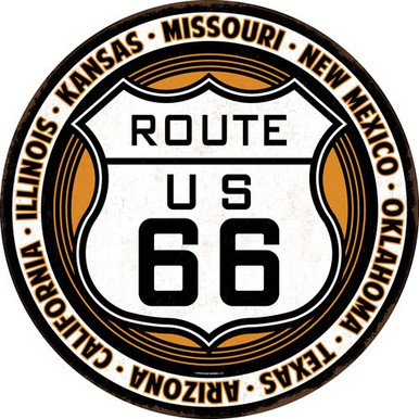 Open Road Brands Die Cut Emb - Tin Sign Route 66 12"x12" Rnd