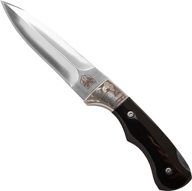 Cobratec Black Push Dagger 3" - Folder W/ Leather Sheath