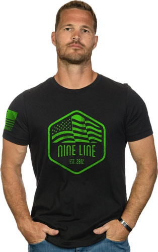 Nine Line Apparel Neon Flag - Men's T-shirt Black Small!