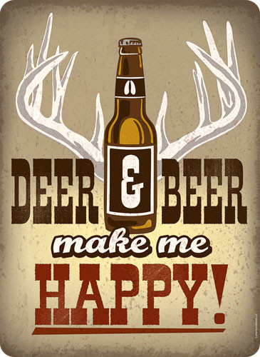 Open Road Brands Embossed Tin - Sign Deer And Beer 9.5"x13"