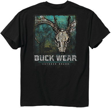 Buck Wear T-shirt Painted - Splatter Deer Skull Blk Large!