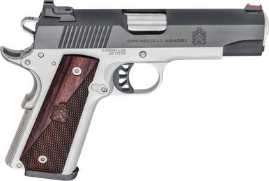 Springfield, Ronin Operator, Semi-automatic, 1911, Full Size, 45 ACP, 4.25" Barrel, Blued Slide, Satin Aluminum Cerakote Steel Frame, Wood Grips, 8 Round, Fiber Optic Front Sight