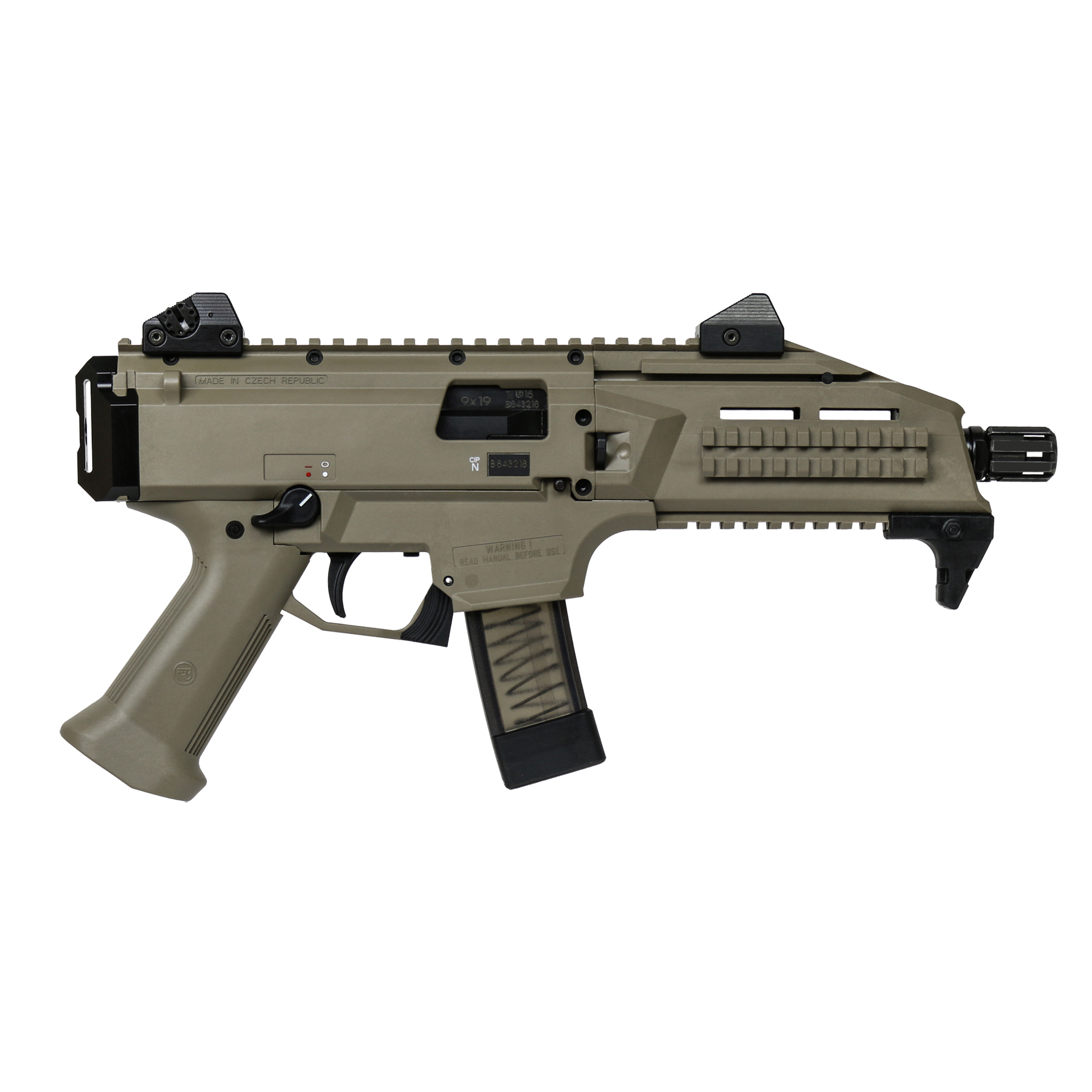 CZ-USA 91352 Scorpion EVO 3 S1 9mm Luger Caliber with 7.70” Threaded Barrel, 20+1 Capacity, Overall Flat Dark Earth Finish, Polymer Receiver/Grip, Adjustable Sights, Top & Bottom Rails Right Hand