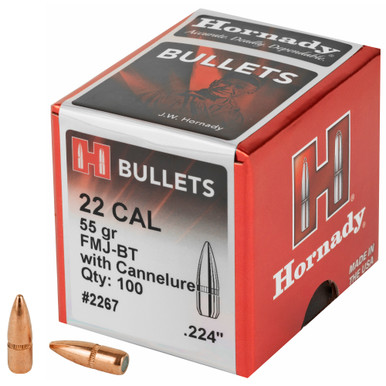 Hornady .22 .224 Bullet, 100 Projectiles, FMJBT, 55 Grain