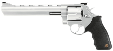 Taurus, Model 44, 44 Magnum, 8.375" Ported Barrel, 6rd, Stainless Steel, Matte Stainless Finish, Silver, Rubber Grips, Adjustable Sights, Double Action, Metal Frame Revolver, Large Frame