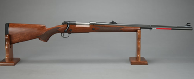 Winchester Repeating Arms 535204161 Model 70 Safari Express Full Size 375 H&H Mag 3+1 24" Matte Blued Free Floating Steel Barrel, Matte Blued Steel Drilled & Tapped Receiver, Satin Walnut Fixed w/Deluxe Cheek Piece Stock, Right Hand