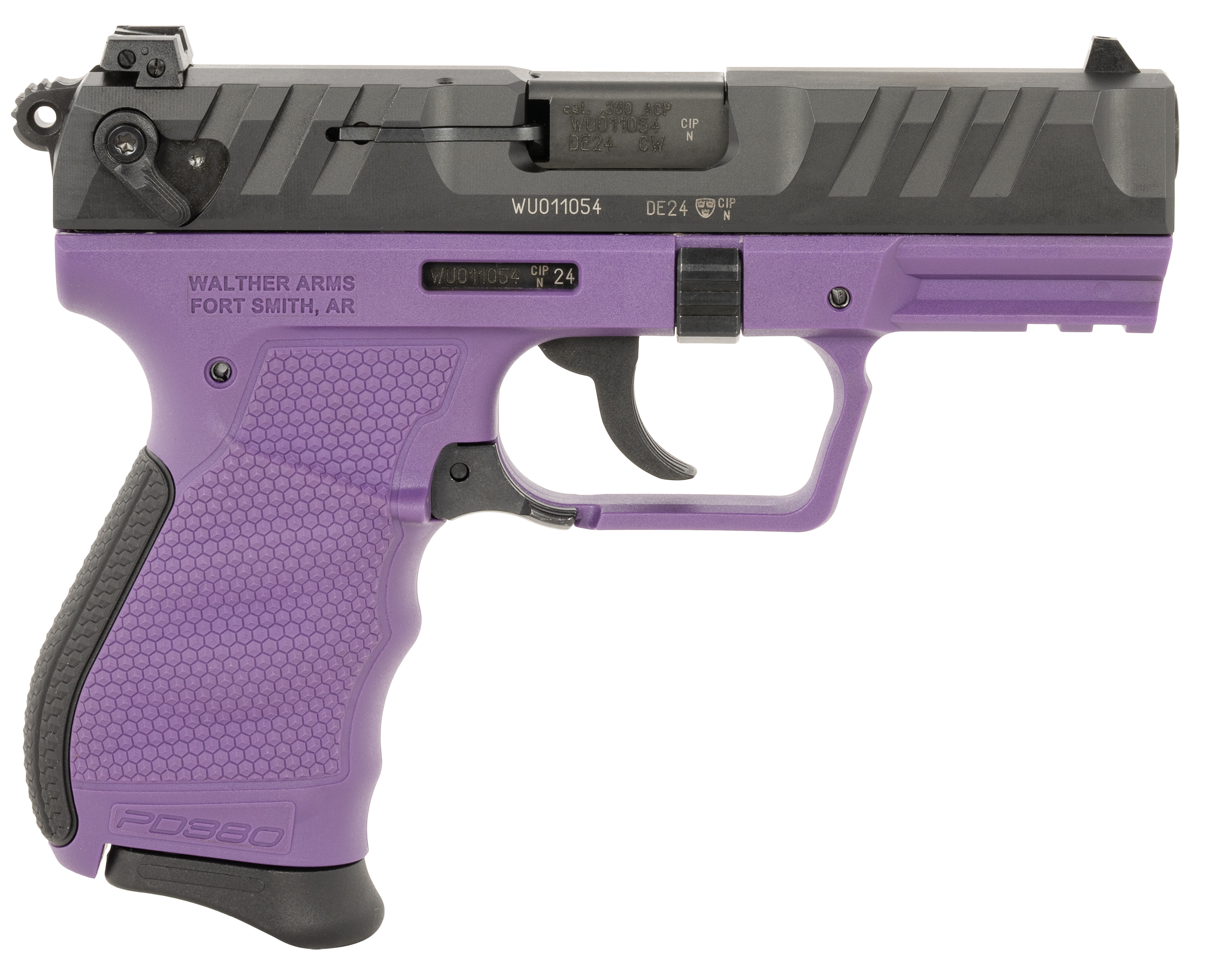 Walther PD380 Pistol 5050511, 380 ACP, 3.70in, Textured Wraparound Grips, Purple Finish, 9 Rds